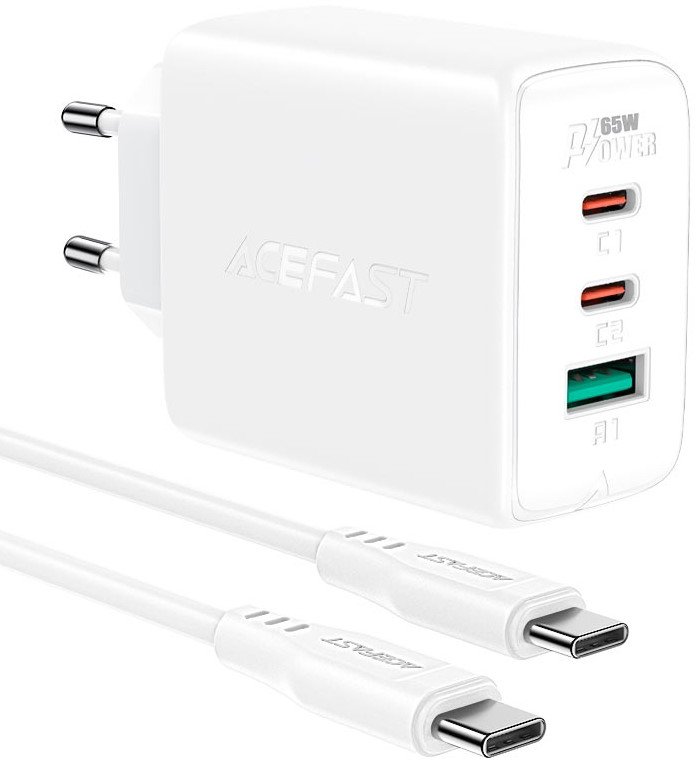 Акція на Acefast Wall Charger 2xUSB-C+USB A13 65W з USB-C Cable White від Y.UA