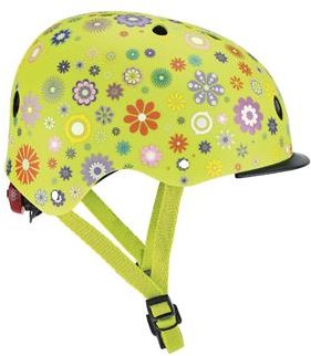 Акция на Шлем защитный детский GLOBBER, Цветы зеленый, с фонариком, 48-53см (XS/S) от Stylus