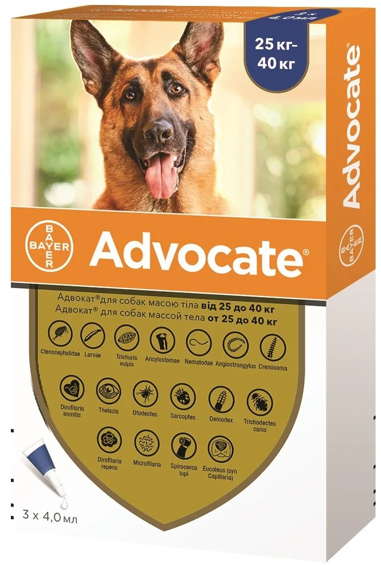 Акція на Краплі на загривку для собак Bayer/Elanco Advocate 25-40 кг 3 шт по 4 мл (91030 1x3) від Y.UA