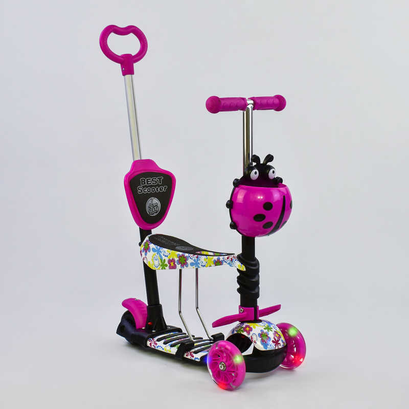 Акція на Самокат 5в1 Best Scooter, Pu колеса, подсветка колес, Абстракция Pink/Black (74069) від Stylus
