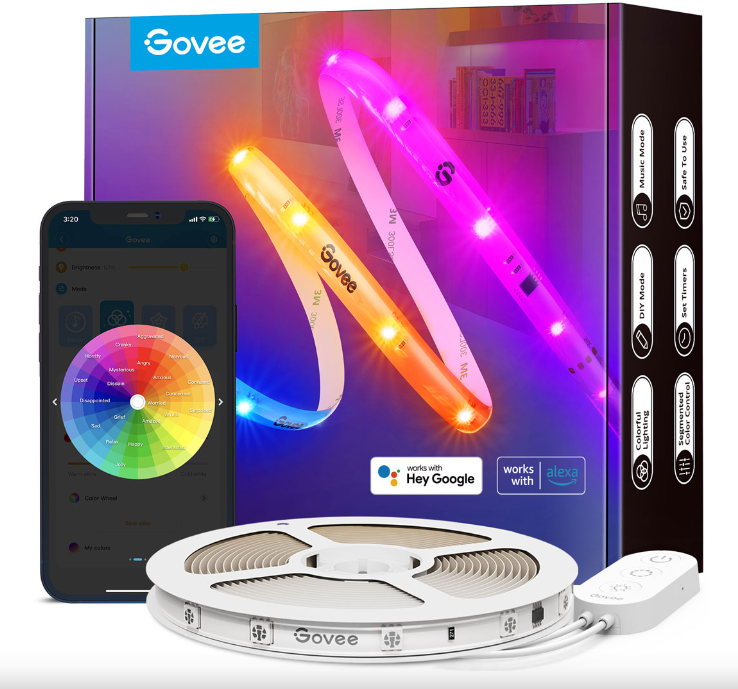 

Светодиодная лента Govee H619C Basic Wi-Fi + Bluetooth Led Strip Light with Protective Coating Rgbic 10м (H619C3D1)