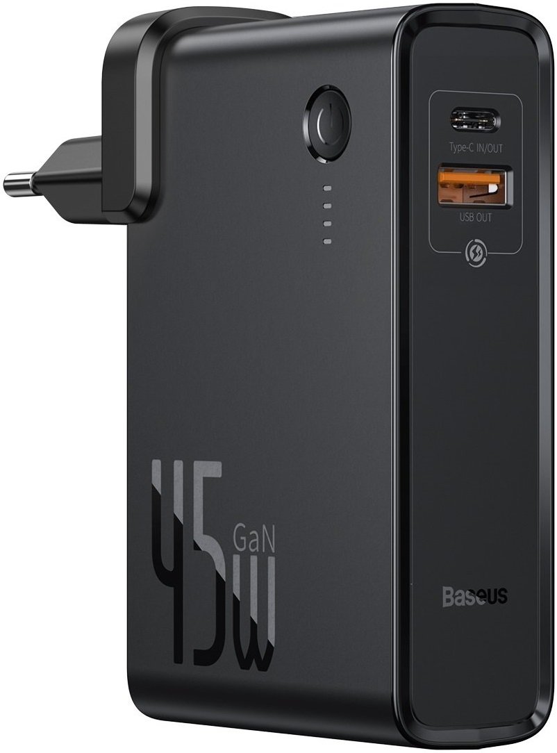 Акція на Baseus Wall Charger Power Station GaN Usb and USB-C 45W + Power Bank 1000mAh Black (PPNLD-C01) від Y.UA