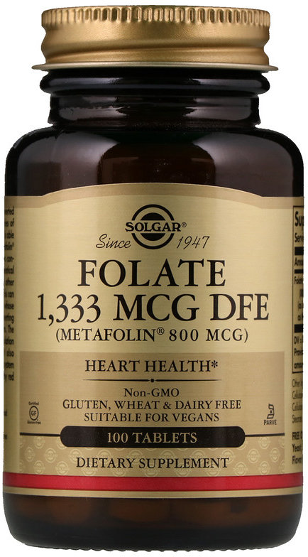

Solgar Folate As Metafolin, 800 mcg, 100 Tab Фолиевая кислота, Метафолин