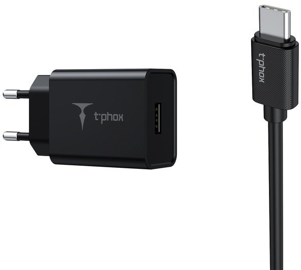 

T-PHOX Usb Wall Charger Mini 12W with Cable USB-C 1.2m Black (Mini(B)+Type-C)