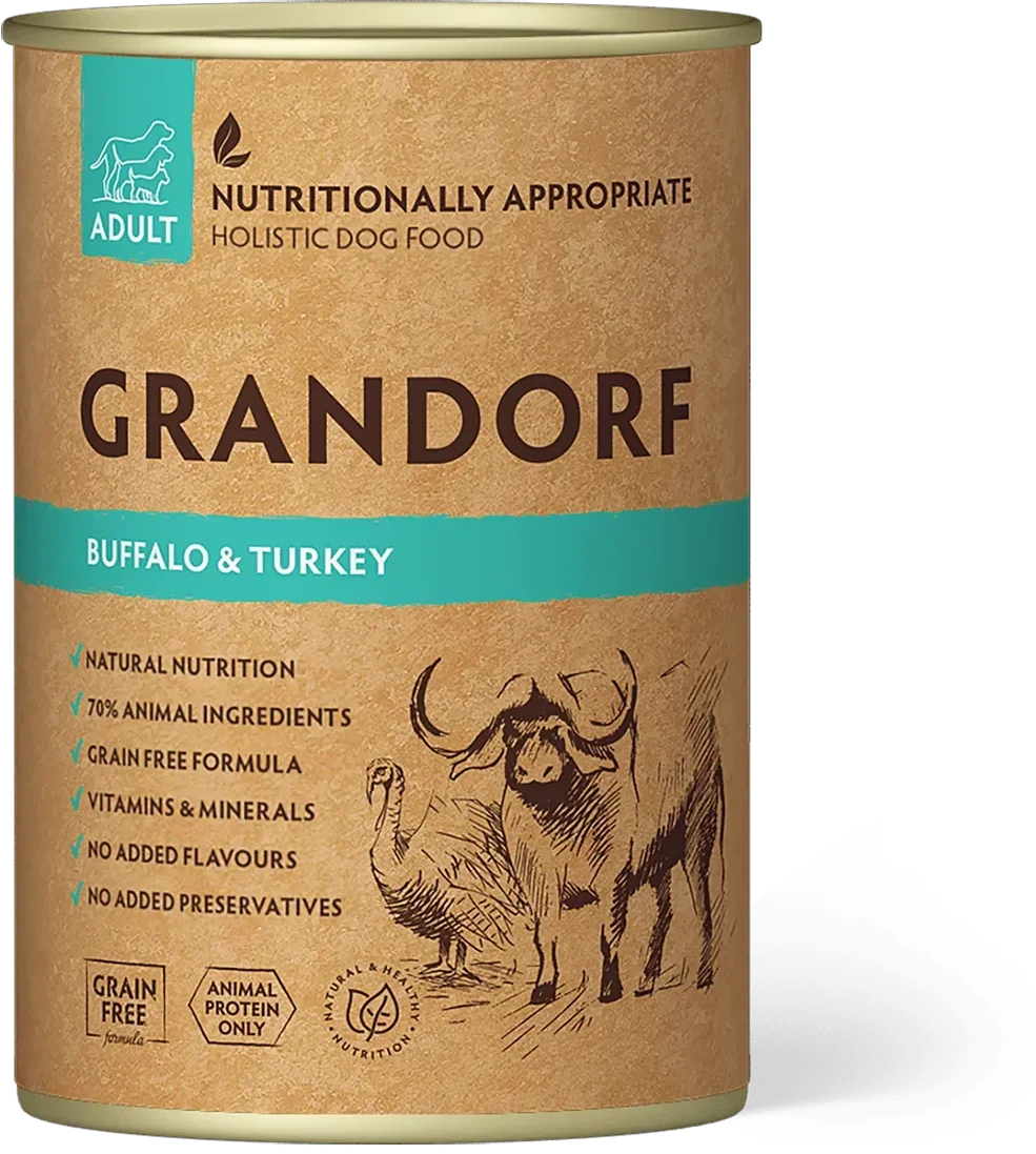 Акція на Влажный корм для взрослых собак Grandorf Buffalo & Turkey Adult с мясом буйвола и индейкой 400 г (5407007852185) від Stylus