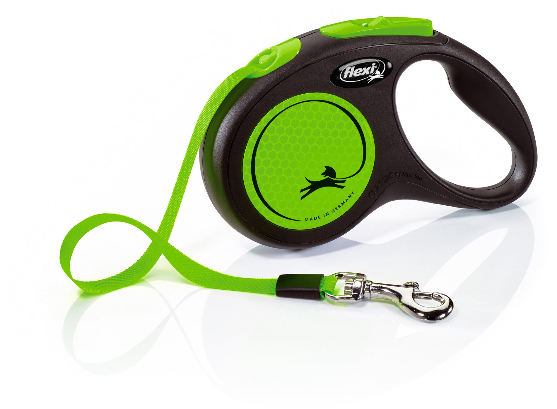 Акція на Поводок-рулетка для собак Flexi New Neon S лента 5 м до 15 кг зеленый (32015) від Stylus