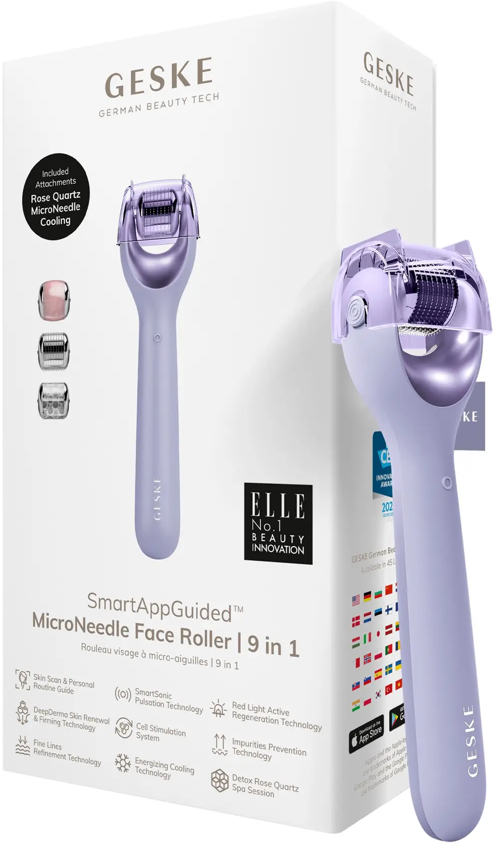 Акція на Электронный роллер для лица с микроиглами Geske MicroNeedle Face Roller 9в1 purple від Stylus