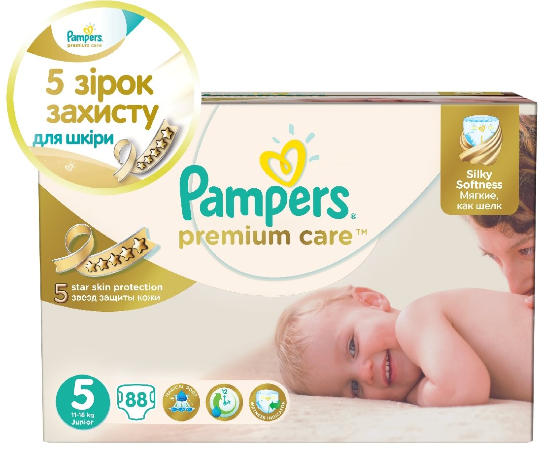 Акція на Подгузники Pampers Premium Care Junior (11-25 кг) Мега 88шт (4015400541813) від Stylus