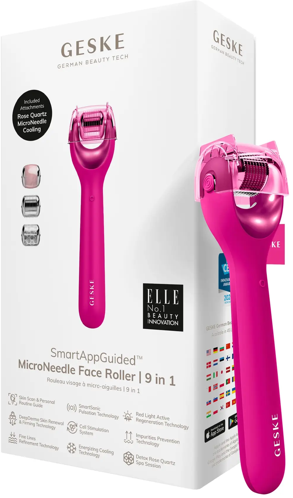 Акція на Электронный роллер для лица с микроиглами Geske MicroNeedle Face Roller 9в1 magenta від Stylus