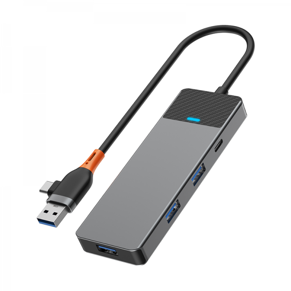 Акція на Wiwu Linker Adapter A431C USB/USB-C to USB-C+3xUSB3.0 Gray від Y.UA