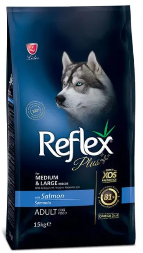 Акція на Cухой корм Reflex Plus Adult Dog Food with Salmon for Medium & Large Breeds для собак средних и больших пород с лососем 15 кг (RFX-206) від Stylus