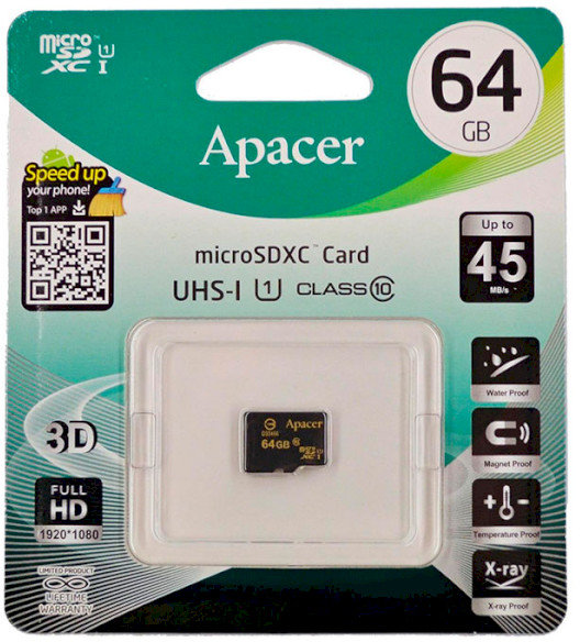 

Apacer 64GB microSDXC Class 10 UHS-I U1 (AP64GMCSX10U1-RA)