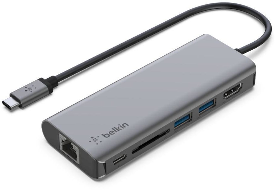 Акція на Belkin Adapter USB-C to HDMI+SD+2xUSB+RJ45+USB-C Grey (AVC008BTSGY) від Stylus