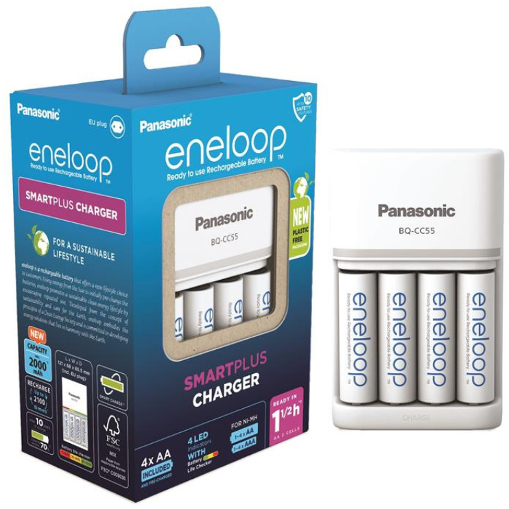 

Panasonic Smart&Quick Charger BQ-CC55 + Eneloop 4хAA 2000 mAh (K-KJ55MCD40E)