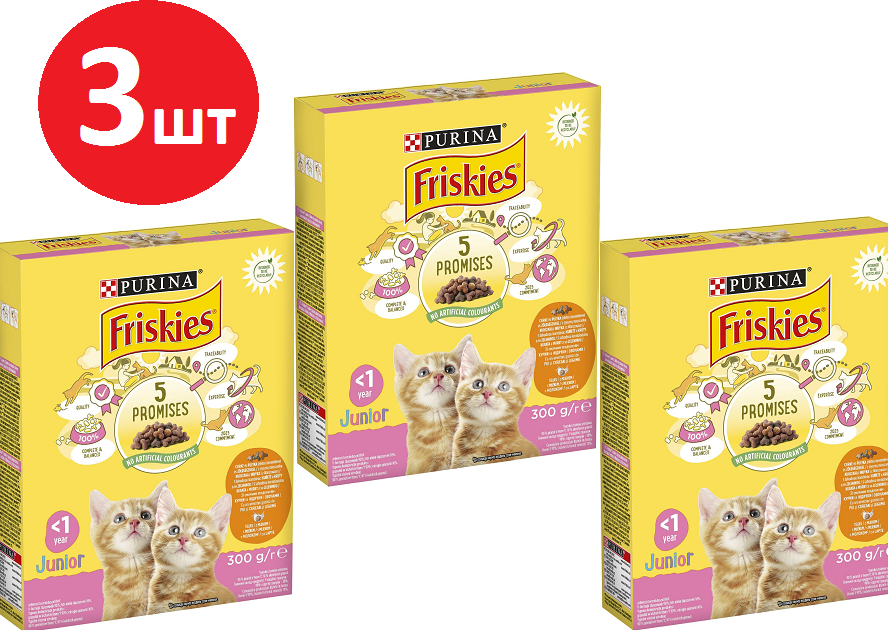 

Сухой корм Friskies Junior для котят с курицей, молоком и овощами 3х300 г (7613031868360)