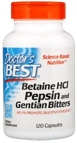 Акція на Doctor's Best Betaine Hcl Pepsin And Gentian Bitters Бетаин гидрохлорид и пепсин 120 капсул від Stylus