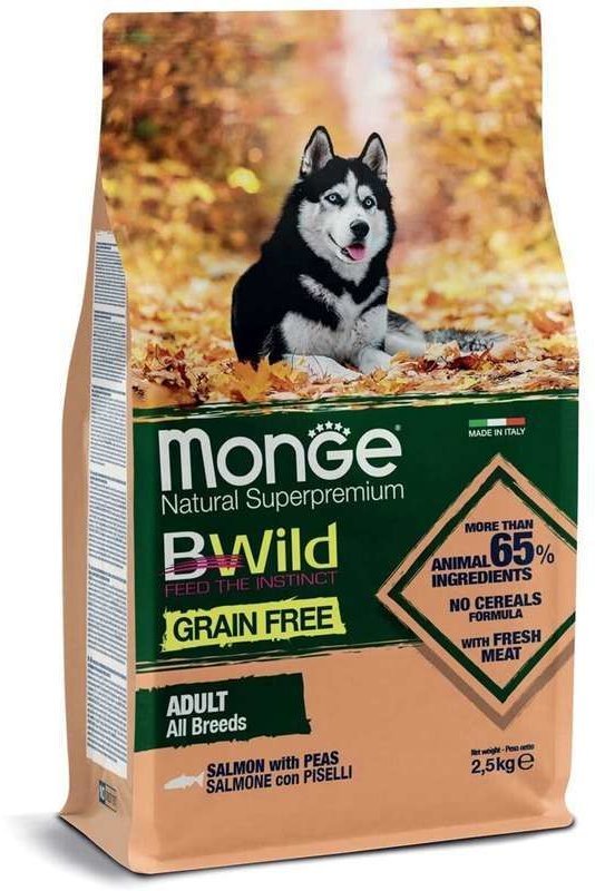 

Сухой корм беззерновой Monge Dog Bwild Grain Free для собак с лососем 2.5 кг (70011716)