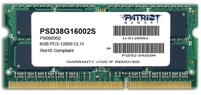 

Patriot 8 Gb SO-DIMM DDR3 1600 MHz (PSD38G16002S)