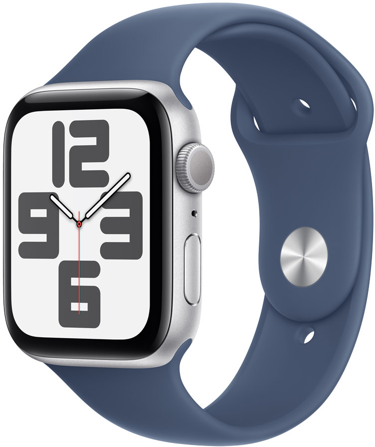 Акція на Apple Watch Se 2 2024 44mm Gps Silver Aluminum Case with Denim Sport Band - S/M (MXEQ3QH/A) від Stylus