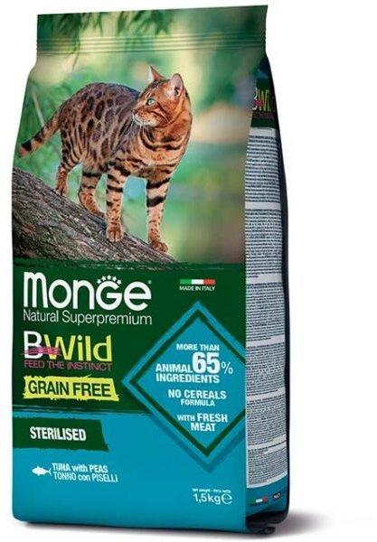 Акція на Сухой корм беззерновой Monge Cat Bwild Grain Free Sterilised для котов со вкусом тунца 1.5 кг (70012089) від Stylus