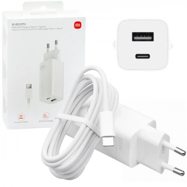 Акція на Xiaomi Wall Charger USB+USB-C GaN2 65W White with USB-C Cable (BHR5515GL) від Y.UA