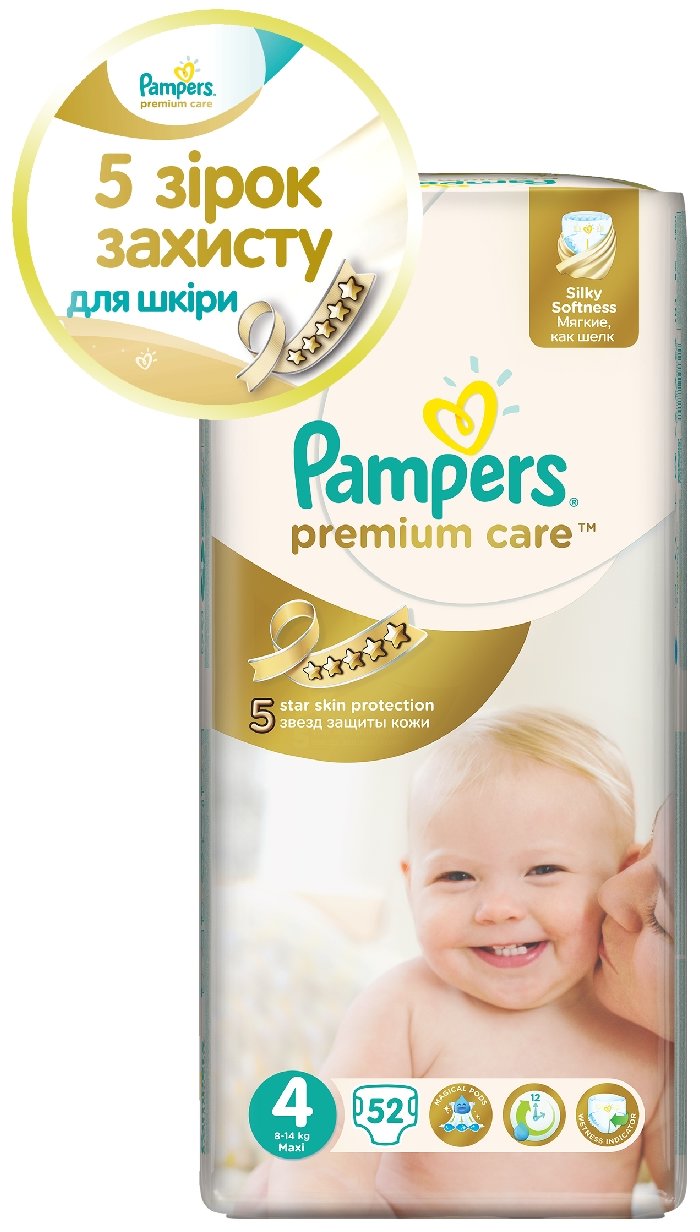 

Підгузки Pampers Premium Care Maxi (7-14 кг) Економ 52шт (4015400278818)