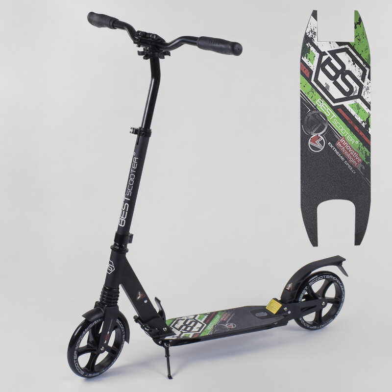 

Самокат алюминиевый Best Scooter с Pu колесами, 2 аммортизаторами Black/Green (92090)