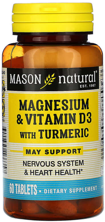 Акція на Mason Natural Magnesium & Vitamin D 3 With Turmeric Магний Витамин Д3 Куркума 60 таблеток від Stylus