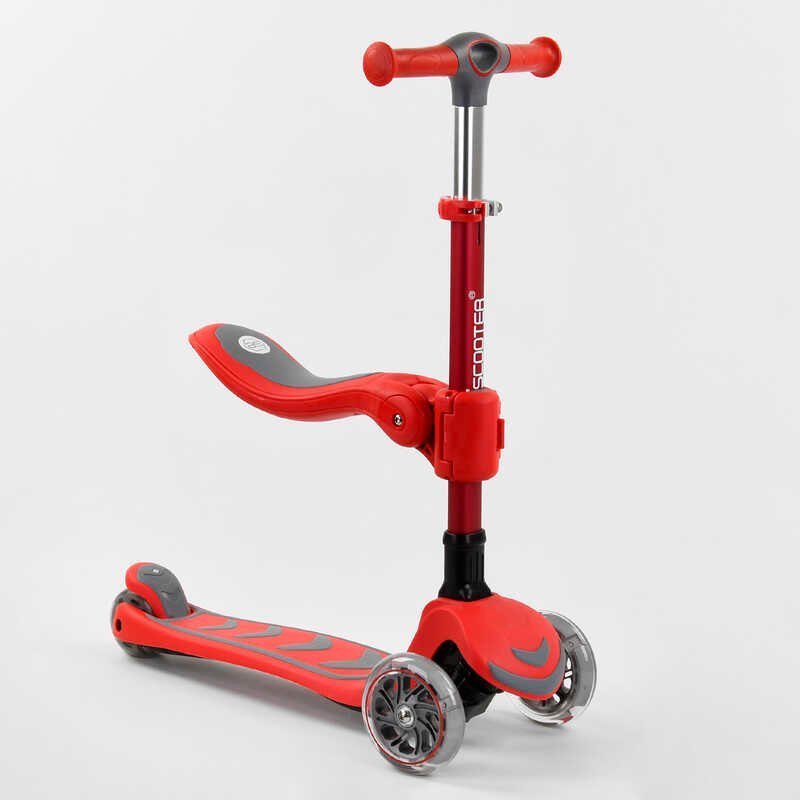 

Самокат трехколесный Best Scooter с сидением, складной алюминиевый руль, 4 колеса Pu со светом Red (99641)