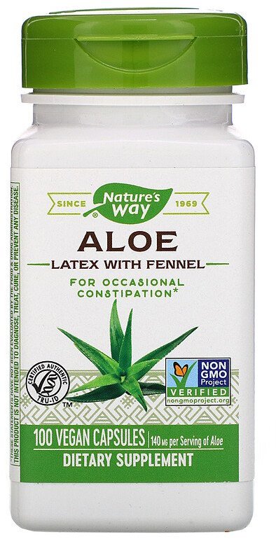 

Nature's Way Алоэ Aloe Latex with Fennel 140 mg Алоэ вера с фенхелем 100 вегетарианских капсул