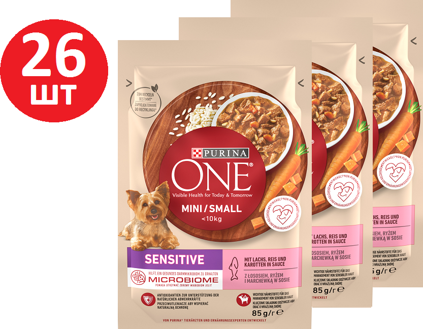 Акція на Влажный корм Purina One Mini Sensetive для взрослых собак мелких пород с чувствительным пищеварением с лососем, рисом и морковью 26х85 г (8445290332530) від Stylus