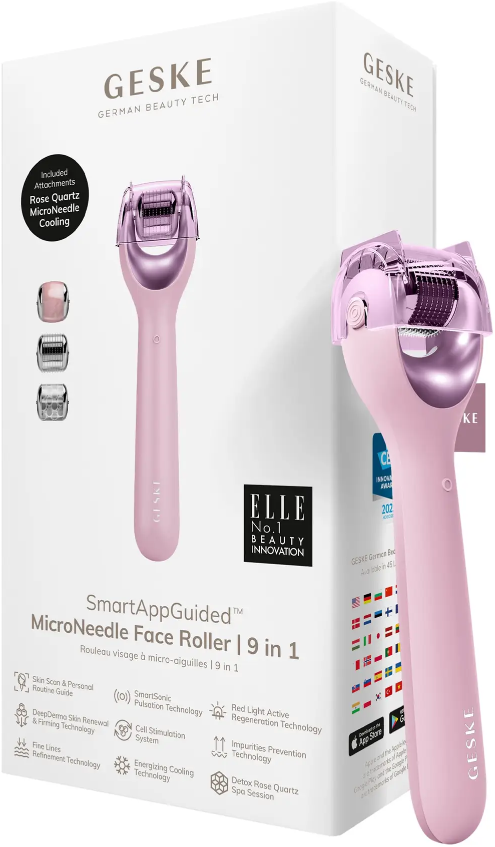 Акція на Электронный роллер для лица с микроиглами Geske MicroNeedle Face Roller 9в1 pink від Stylus