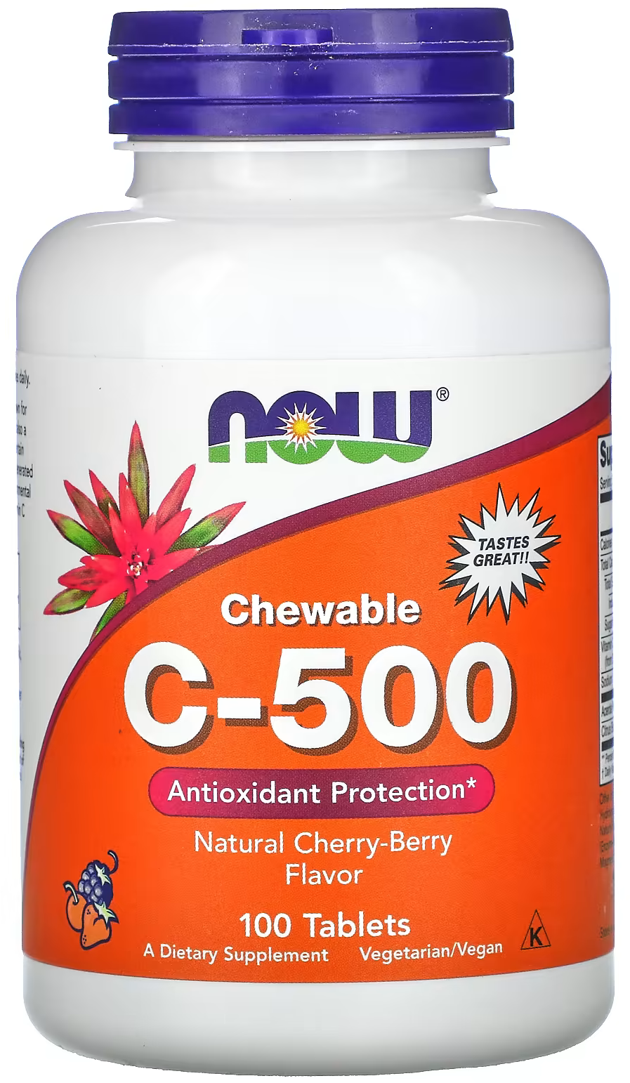 

Now Foods Chewable C-500 Вітамін С жувальний зі смаком вишні та ягід 100 таблеток