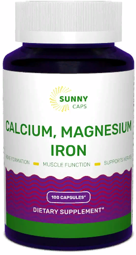 Акція на Sunny Caps Calcium, Magnesium and Iron Powerfull Кальций, магний и железо 100 капсул від Stylus