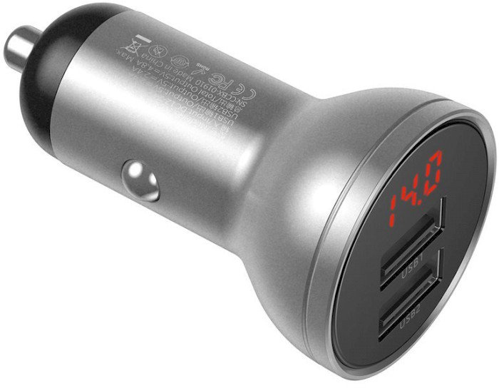 Акція на Baseus Car Charger 2хUSB Digital Display Usb 4.8A 24W Black/Silver (CCBX-0S) від Stylus