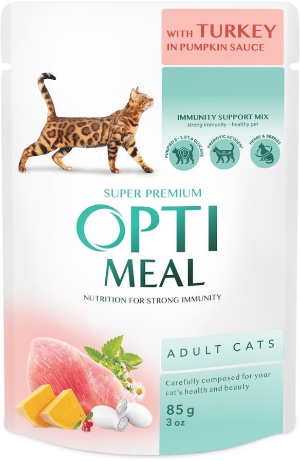 Акція на Влажный корм Optimeal Adult Cats Turkey in Pumpkin sauсe для взрослых кошек с индейкой в тыквенном соусе 12х85 г (4820215365857) від Stylus