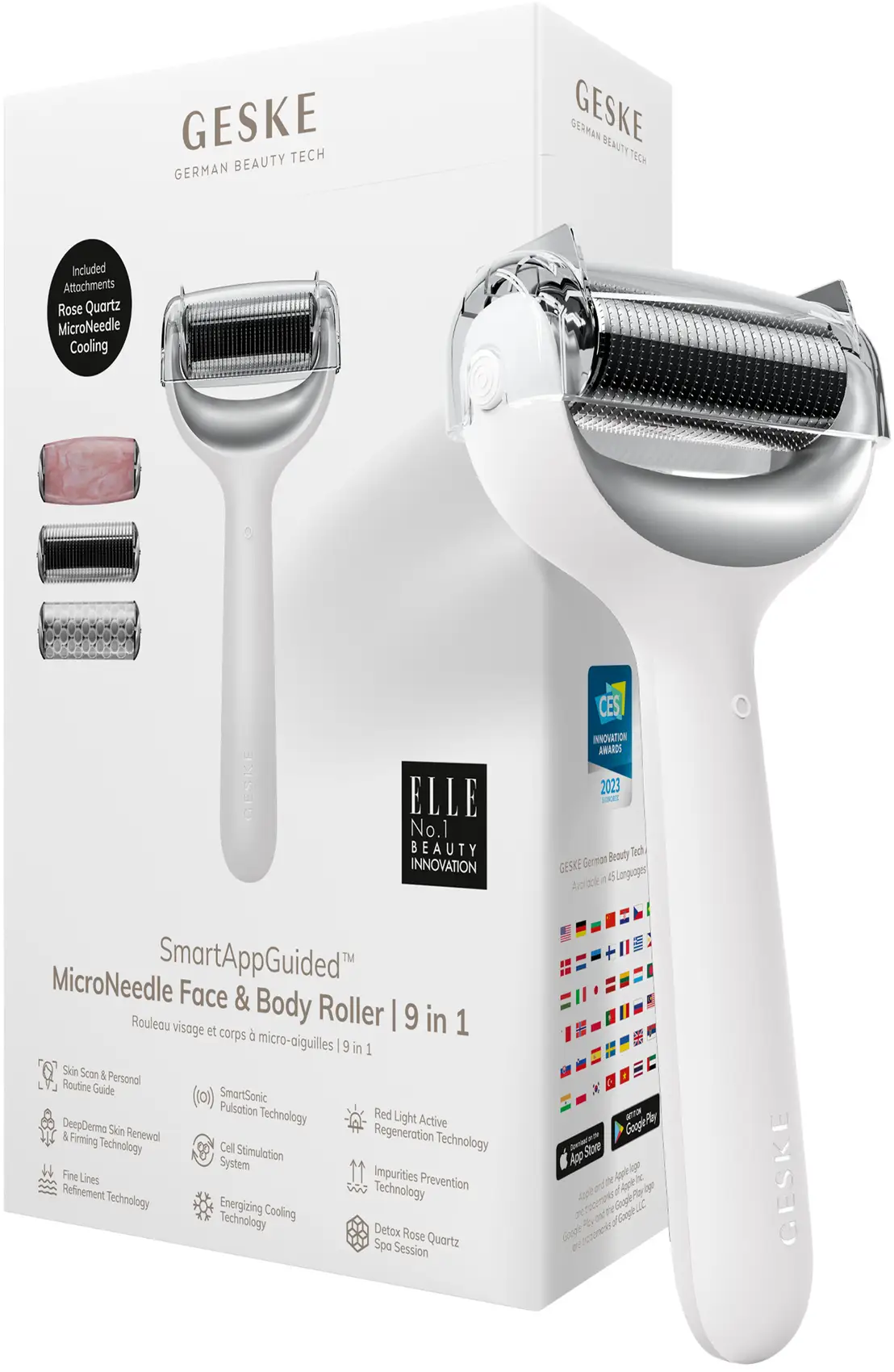 Акція на Электронный роллер для лица и тела с микроиглами Geske MicroNeedle Face&Body Roller 8в1 white від Stylus