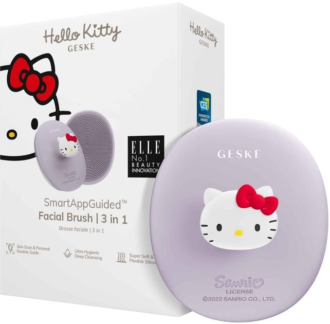 Акція на Щетка для лица Geske Facial Brush 3 в 1 Hello Kitty Purple с держателем (HK000052PU01) від Stylus