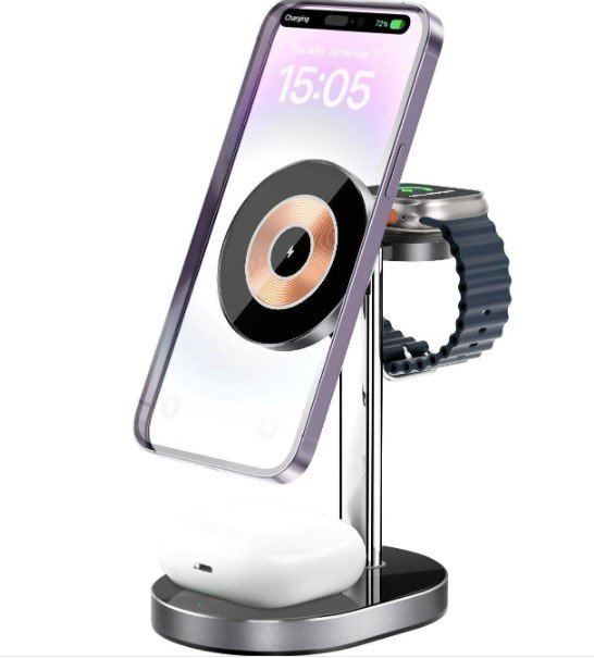 Акція на Wiwu Wireless Charger Stand MagSafe Wi-W003 Black для iPhone 15 I 14 I 13 I 12 series and Apple Watch від Y.UA
