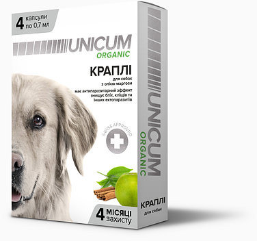 

Капли от блох и клещей Unicum Organic для собак на натуральной основе 4 капсулы (UN-026)