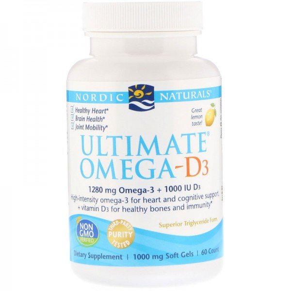 

Nordic Naturals Ultimate Omega-D3 Lemon 1000 mg Риб'ячий жир омега-Д3 зі смаком лимона 60 гелевих капсул