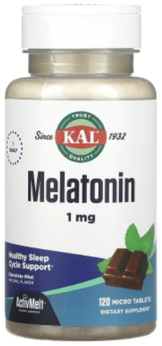 

Kal Melatonin 1 mg Мелатонін зі смаком м'яти та шоколаду 120 таблеток