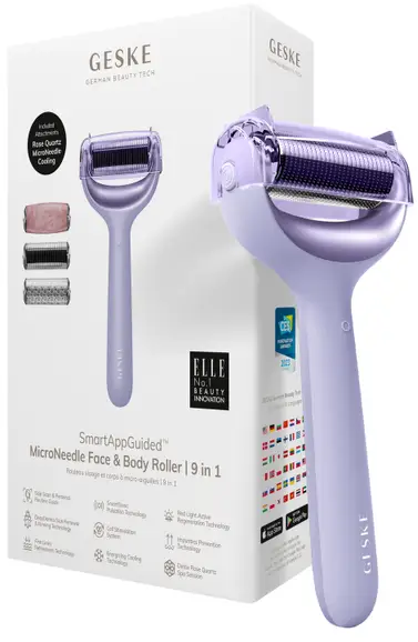 Акція на Электронный роллер для лица и тела с микроиглами Geske MicroNeedle Face&Body Roller 8в1 purple від Stylus