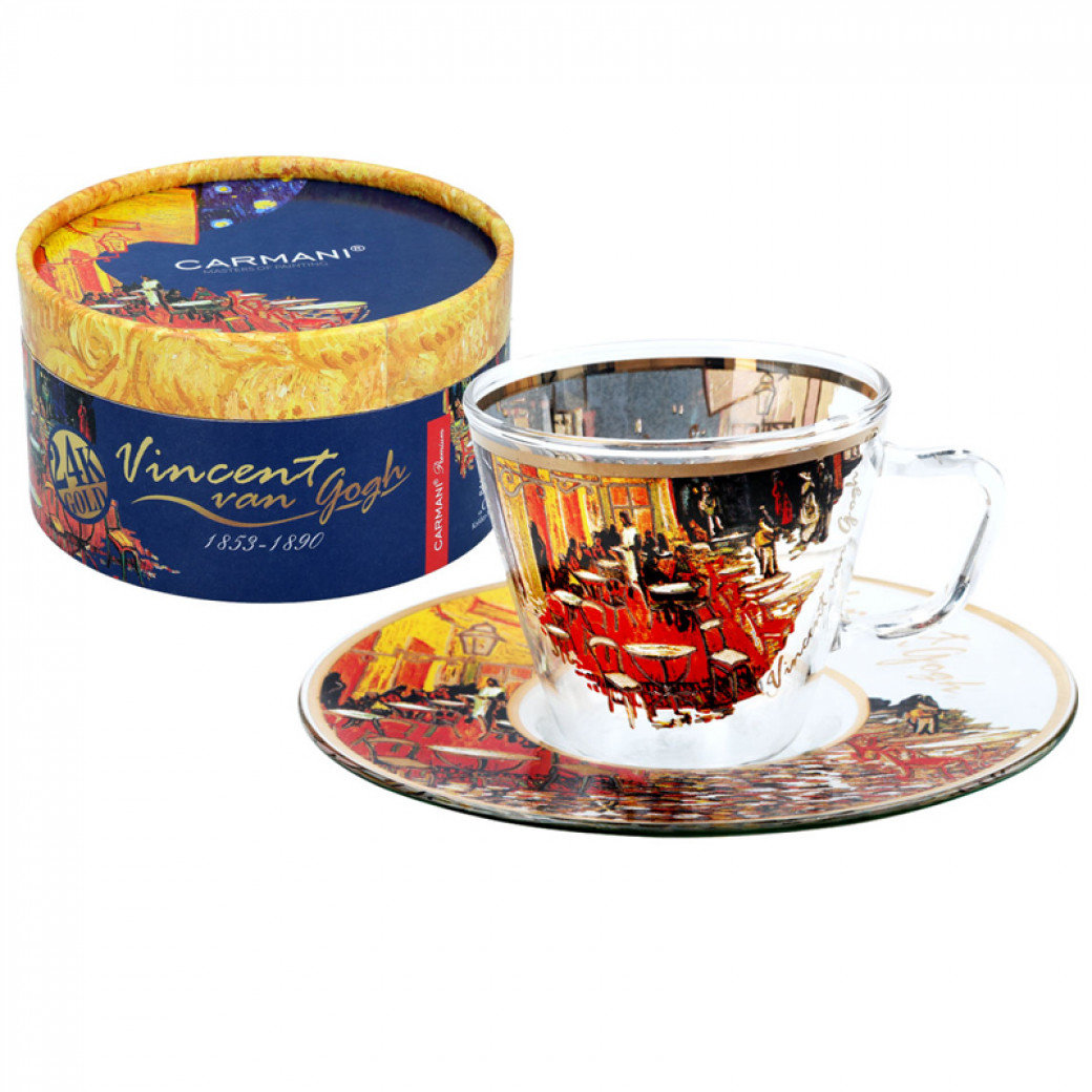 

Чашка стеклянная Carmani с блюдцем Ван Гог Ночная терраса кафе 80 ml (841-6309)