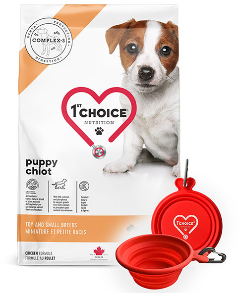 Акція на Сухий корм 1st Choice Puppy Toy and Small для цуценят міні та малих порід 2 кг + похідна миска в подарунок (59296) від Y.UA