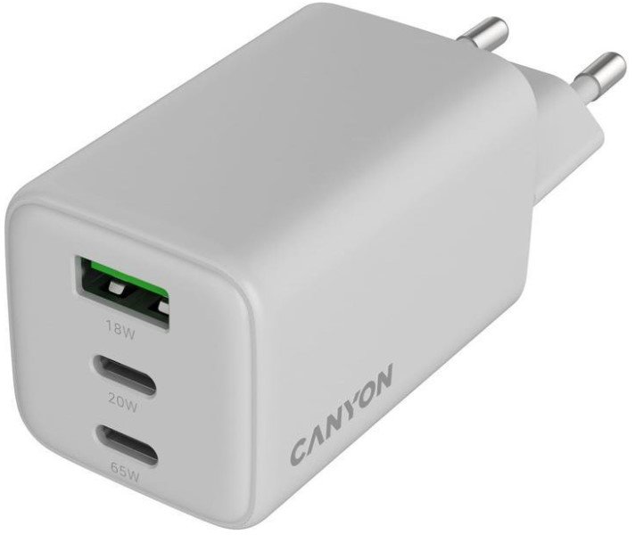 Акція на Canyon Wall Charger USB+2xUSB-C CU65ACC GaN 65W White (CNS-CUW65ACC) від Stylus