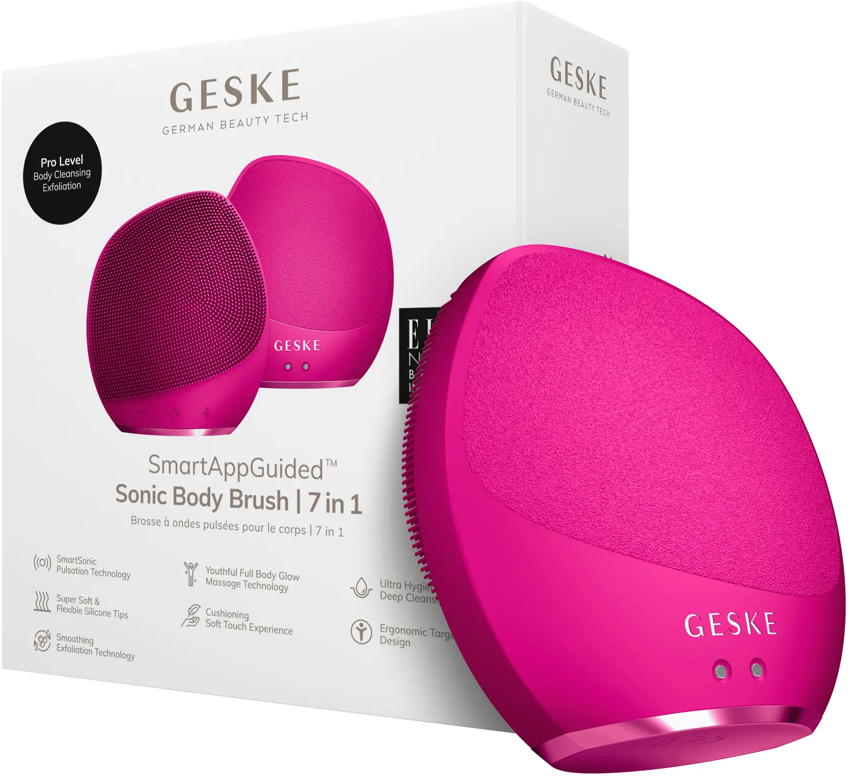 Акція на Ультразвуковая щетка для тела и интенсивный пилинг Geske Sonic Body Brush&Intensive Exfoliator 7в1 magenta від Stylus