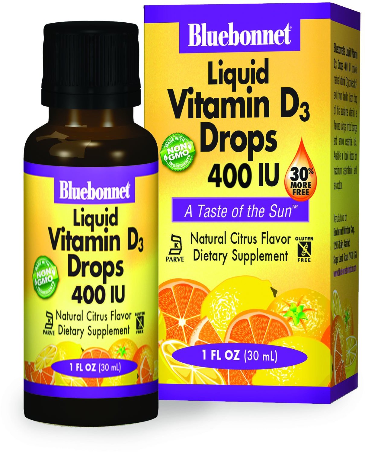 

Bluebonnet Nutrition Liquid Vitamin D3, 400 IU, Natural Citrus Flavor, 30 ml (BLB0372)