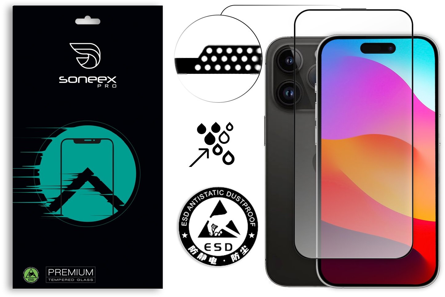 

Soneex Tempered Glass Pro Full Silk Screen Black for iPhone 15 Plus