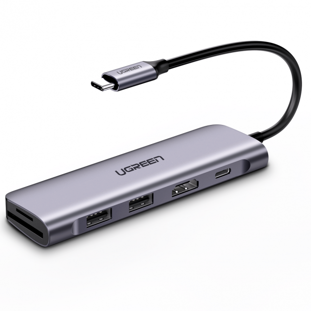 Акція на Ugreen Adapter CM195 USB-C to USB-C+HDMI+SD+2хUSB 3.0 Gray (70411) від Stylus